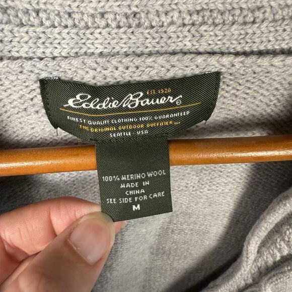 Eddie Bauer Womens Merino Wool Sweater Medium Cable Knit Gray Long Sleeve Preppy - Picture 4 of 8